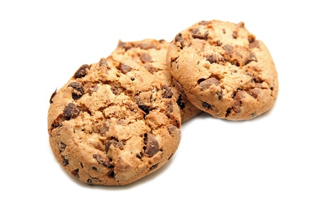 chocolate chips cookies on whiteの写真素材
