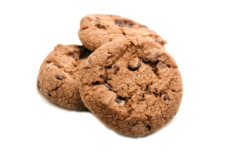 chocolate chips cookies on whiteの写真素材