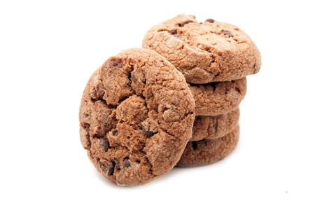 chocolate chips cookies on whiteの写真素材