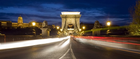 Royal Palace, Chain Bridge in Budapest, Hungaryの写真素材