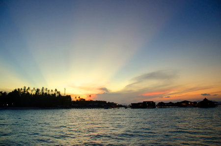 dusk on the island of Mabulの写真素材
