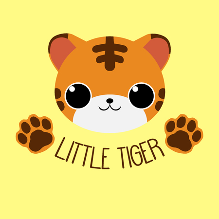 Happy baby cartoon tiger head emblem. For baby clothes, toys and booksのイラスト素材