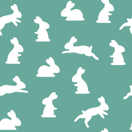 Seamless pattern with adorable white bunny silhouettes on cyan backgroundのイラスト素材