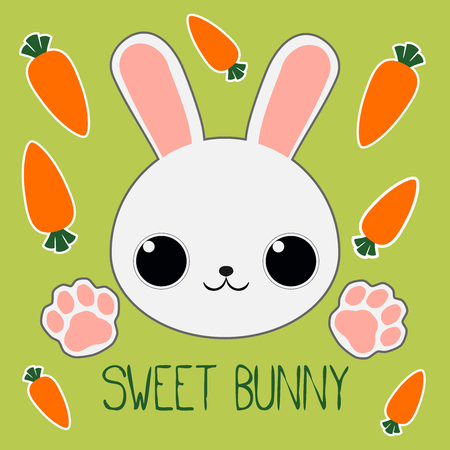 Sweet baby bunny emblem on green  with carrotsのイラスト素材
