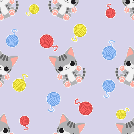 Seamless pattern: Baby kittens with thread ballsのイラスト素材