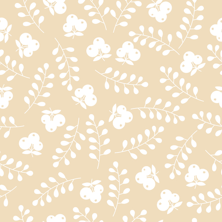 Seamless floral pattern with berries and leaves in soft beige and white colorsのイラスト素材