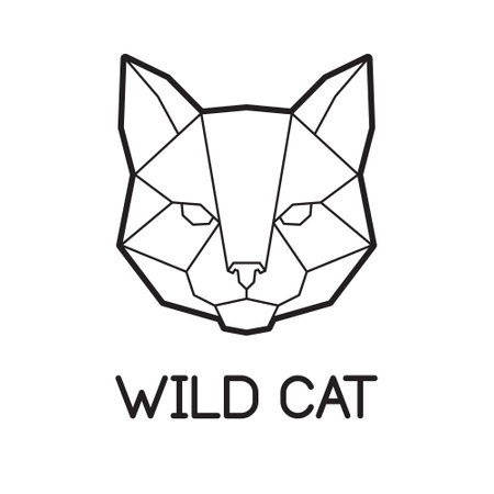 Vector low poly cat face logo design. Modern symmetrical polygonal kitty icon. Minimalistic line art of domestic pet. Can be used as icon, logo, brand design, wall art, tattoo, poster, card, patternのイラスト素材