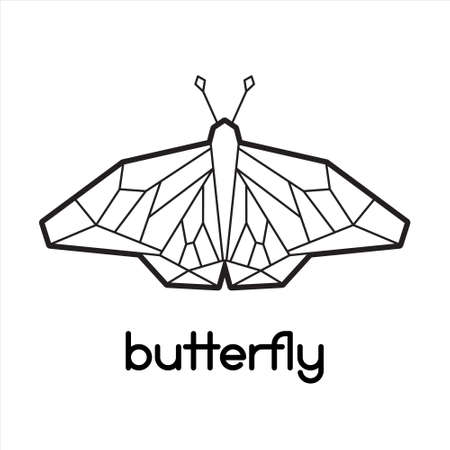 Vector low poly butterfly icon design. Minimal trendy moth icon. Polygonal coloring page design with beautiful insect. Can be used for brand design, postcard print, apparel, adult coloring bookのイラスト素材