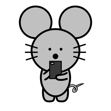 an illustration of mouse operating a smartphoneの写真素材