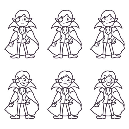 Line drawing set of simply deformed Dracula with various expressionsのイラスト素材