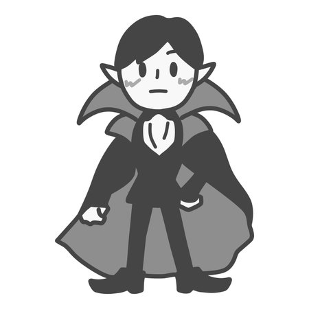 Black-and-white illustration of Dracula with a simple deformed expressionless face.のイラスト素材