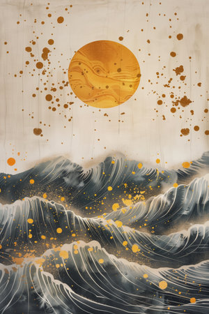 Modern abstract botanical illustration with geometric shapes and soft pastel colors.の素材