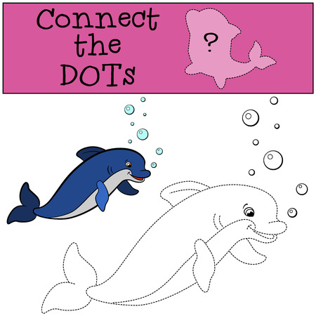 Educational games for kids: Connect the dots. Little cute dolphin swims and smiles.のイラスト素材