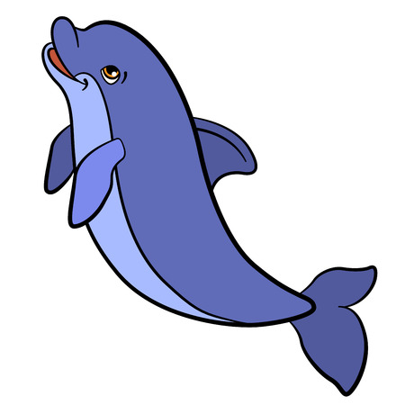 Cartoon animals for kids. Little cute dolphin jumps and smiles.のイラスト素材
