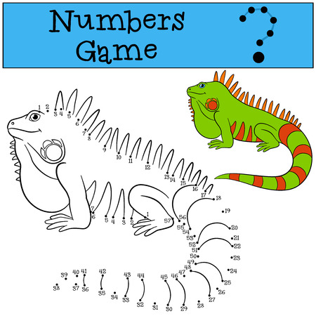 Educational game: Numbers game. Cute green iguana sits and smiles.のイラスト素材