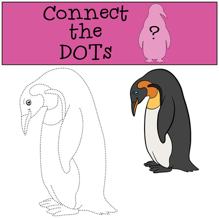 Educational game: Connect the dots. Little cute penguin stands and smiles.のイラスト素材