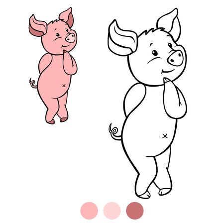 Color me: Little cute curious piglet stands.のイラスト素材
