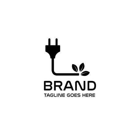 Creative electric plug with leaf logo design vector. Power plug symbol.のイラスト素材