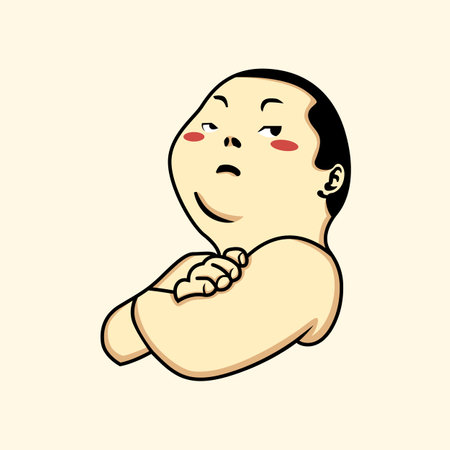 Illustration of a newborn baby with his hand on his belly.のイラスト素材