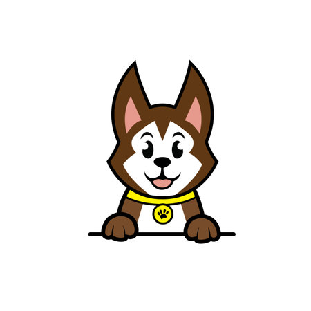 Dog with a collar. Vector illustration on white background. Flat style.のイラスト素材