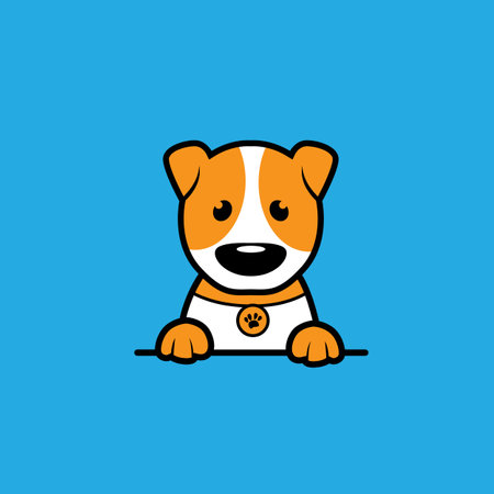 Cute dog vector icon. Vector illustration of a dog with a medal.のイラスト素材