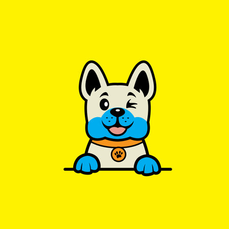 Cute dog with a medal. Vector illustration on a yellow background.のイラスト素材