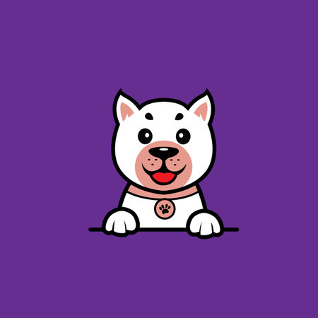 Cute cartoon dog. Vector illustration, isolated on purple background.のイラスト素材