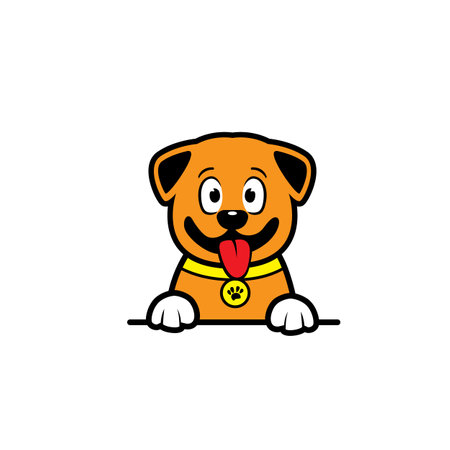 Cute cartoon dog with a medal. Vector illustration on white background.のイラスト素材