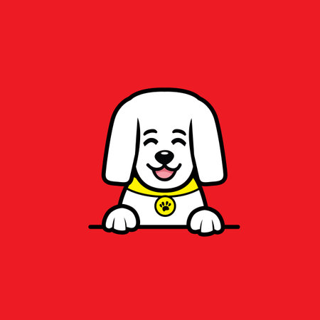 Cute cartoon dog with medal. Vector illustration on red background.のイラスト素材