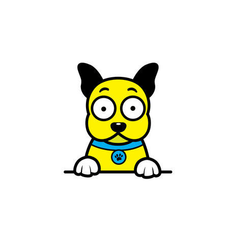 Cute cartoon dog with glasses and blue collar. Vector illustration.のイラスト素材