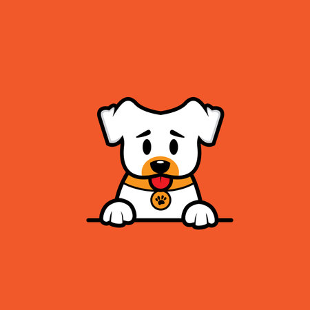 Cute cartoon dog. Vector illustration. Isolated on orange background.のイラスト素材