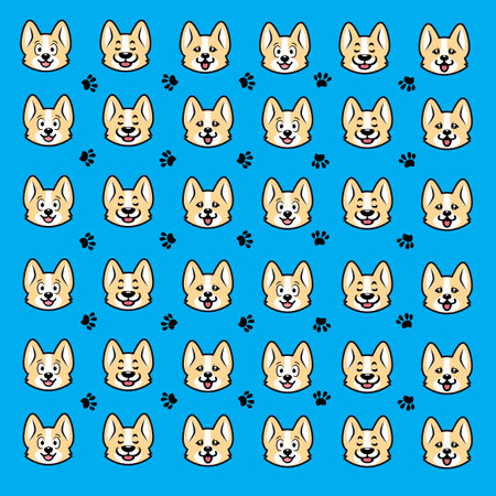 Cute corgi dogs pattern on blue background. Vector illustration.のイラスト素材