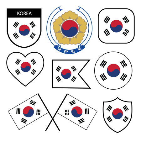 Set of South Korea flags on a white background. Vector illustration.のイラスト素材
