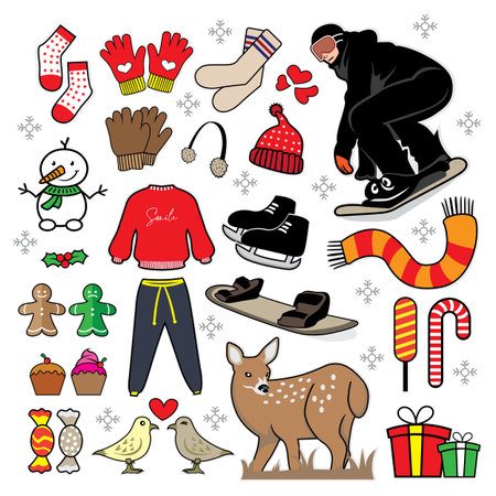 Set of winter clothes and accessories. Vector illustration in cartoon style.のイラスト素材