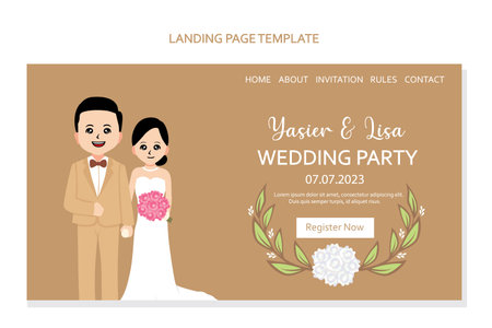 Wedding Invitation Template with Bride and Groom Vector Illustrationのイラスト素材