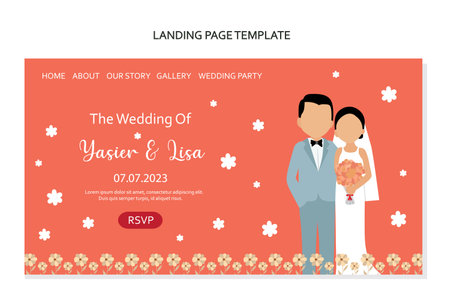 Wedding Invitation Template with Bride and Groom Vector Illustrationのイラスト素材