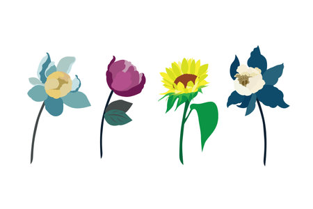 Set of flowers on a white background. Vector illustration in flat style.のイラスト素材