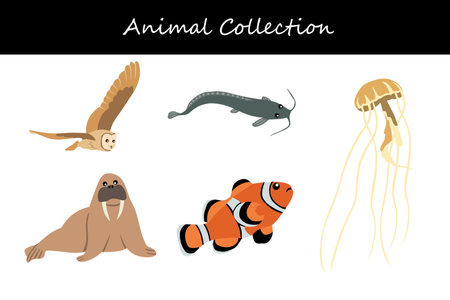 Animals collection isolated on white background. Flat style vector illustration.のイラスト素材