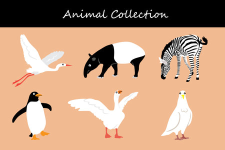 Animals collection isolated on color background. Flat style vector illustration.