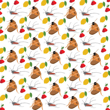 mosquitoes, cockroaches with fruits as a pattern background