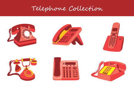 telephone collection in different poses. Vector illustration.のイラスト素材