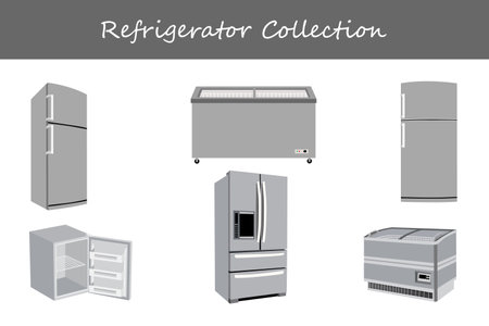 refrigerator collection in different poses. Vector illustration.のイラスト素材