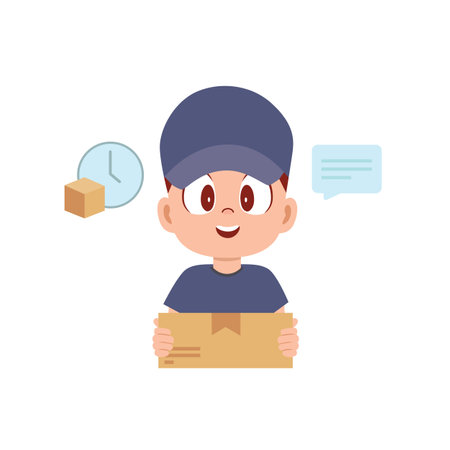 Quick Delivery, Happy Customers. Vector Illustrationのイラスト素材
