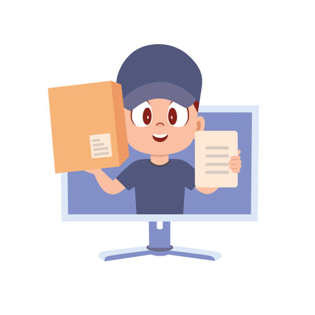 Your Package, Just a Click Away. Vector Illustrationのイラスト素材