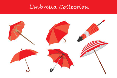 umbrella collection in different poses. Vector illustration.のイラスト素材