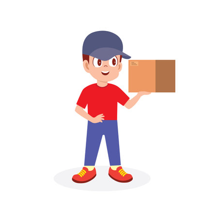 Cartoon Illustration of a Delivery Workerのイラスト素材