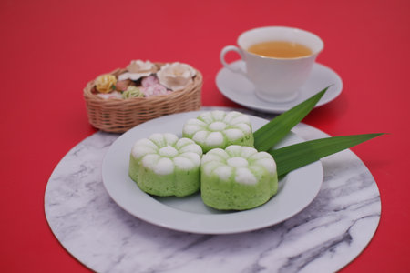 Kue Putu Ayu is one of the traditional wet cakes that have a soft texture.の写真素材