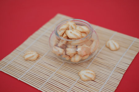 Kue Sagu Keju or Cheese Sago Cookies is Indonesian Traditional Cookies made from combination of sago flour and coconut milkの写真素材
