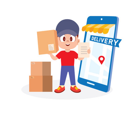 Your Package, Just a Click Away. Vector Illustrationのイラスト素材