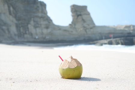 Coconut on the beach. Selective focusの写真素材